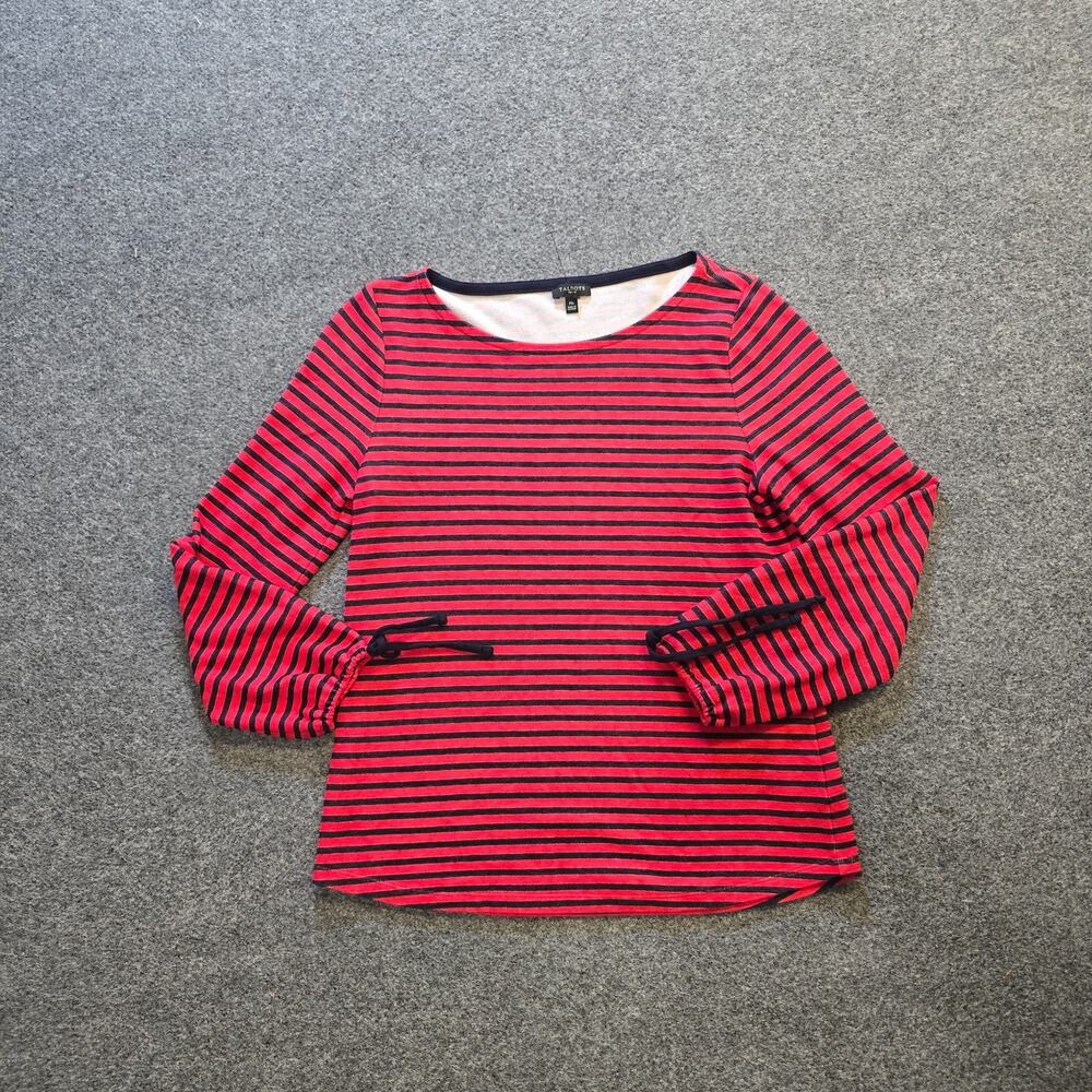 Talbots Top Womens Size Medium Petite Red Striped Long Sleeve Nautical Casual